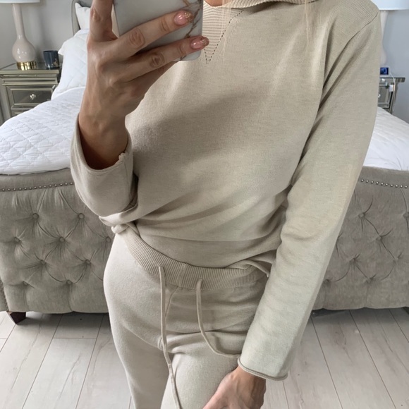 Two Piece Beige Loungewear Ultra Soft Knitted Set - Picture 7 of 11